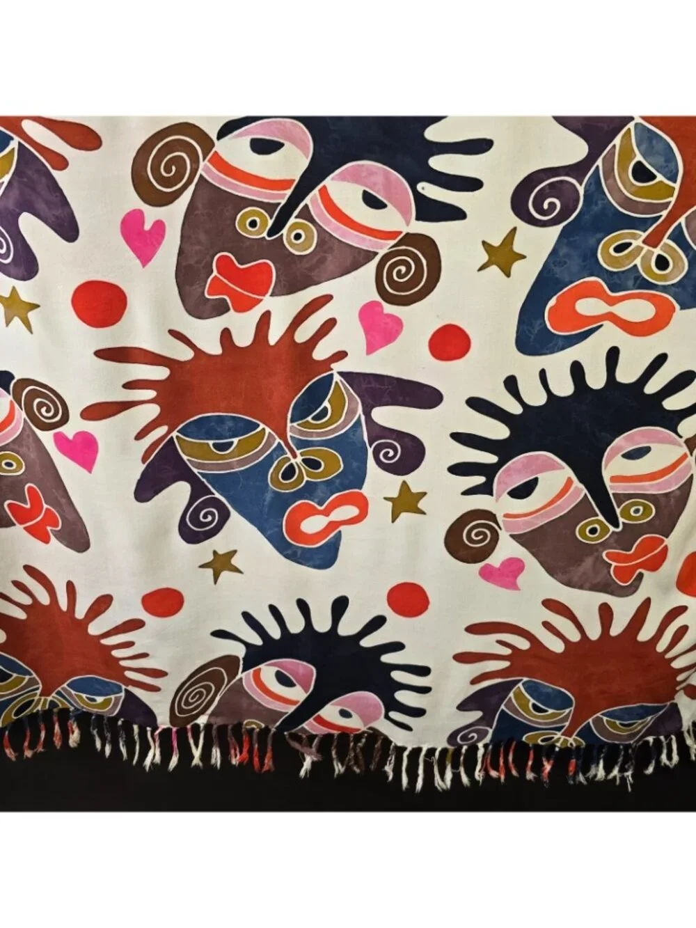 Beach Sarong Wrap Rayon Swim Cover Up Abstract Tribal Mask Face Print Hand Made